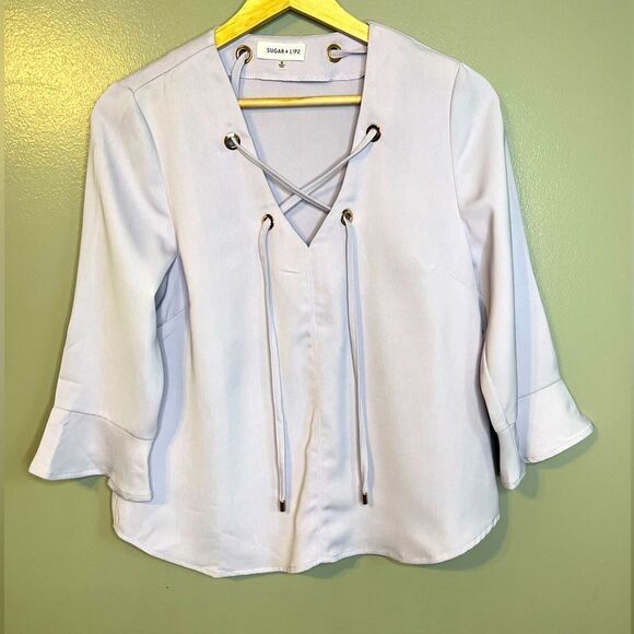 4/$25 Sugar + lip’s lavender blouse size small office casual - Picture 1 of 5